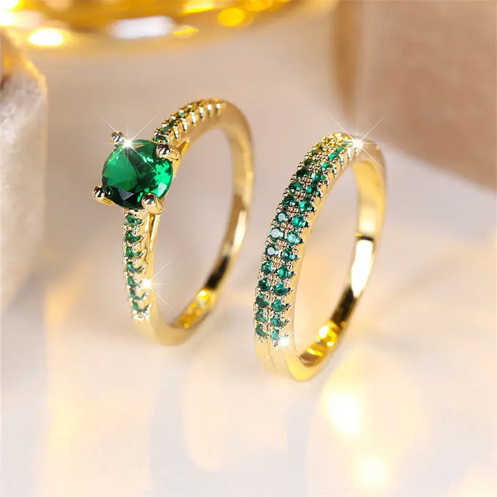 Esmeralda Grönt Glittrande Ringset