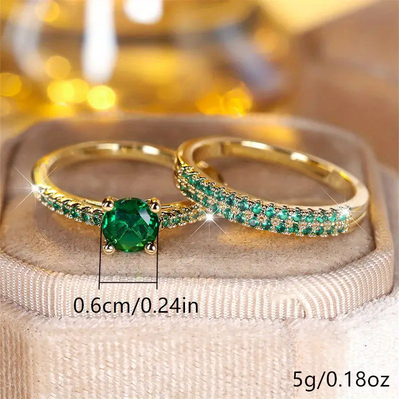 Esmeralda Grönt Glittrande Ringset