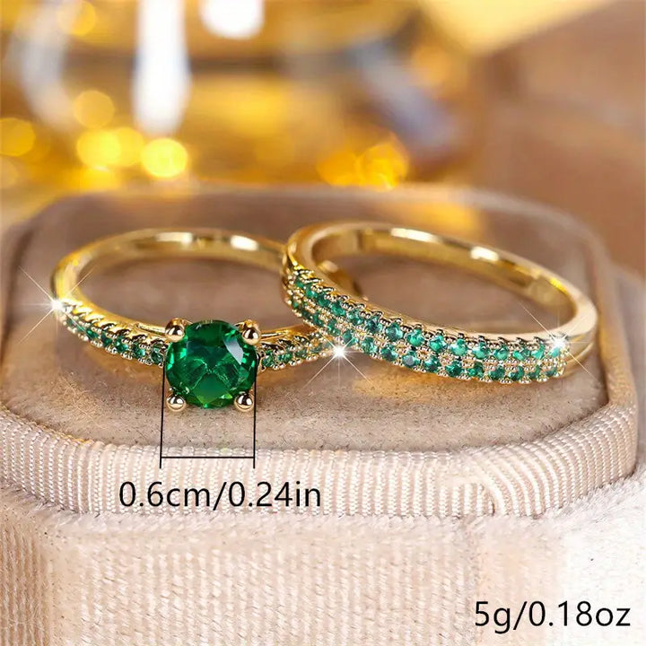 Esmeralda Grönt Glittrande Ringset
