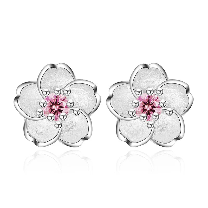Blomformade Stiftörhängen med Rosa Zirkonia
