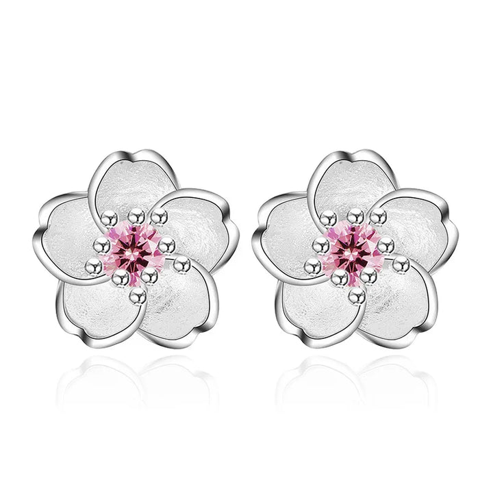 Blomformade Stiftörhängen med Rosa Zirkonia