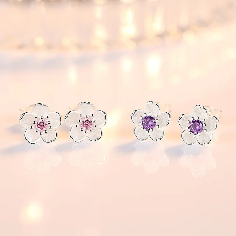 Blomformade Stiftörhängen med Rosa Zirkonia