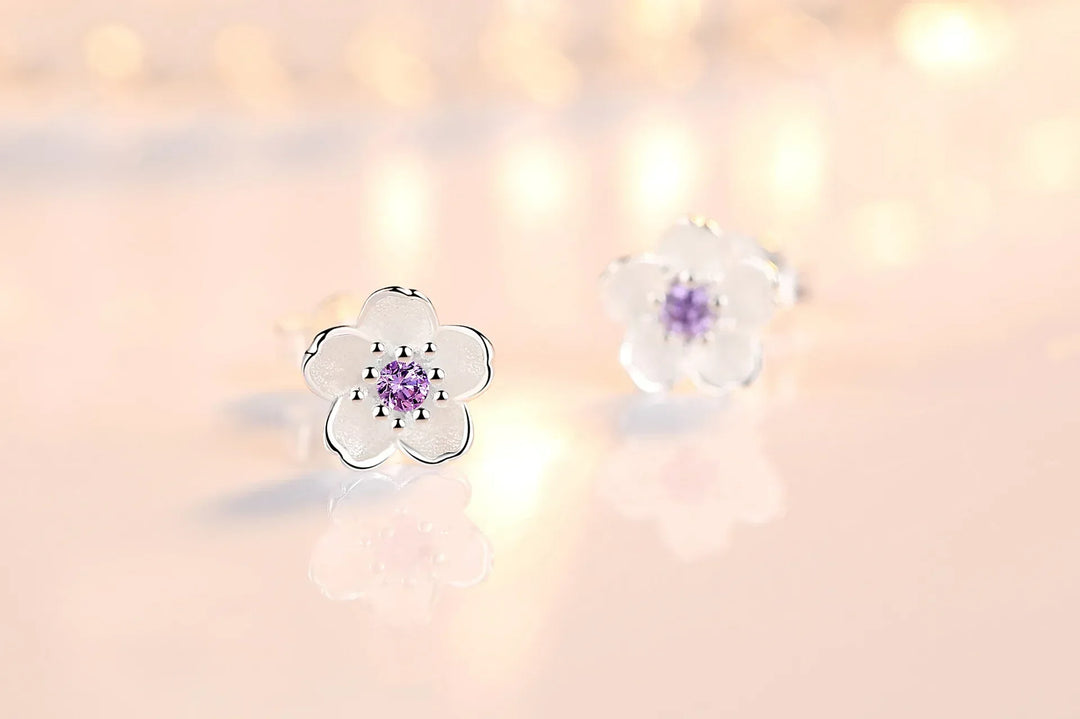 Blomformade Stiftörhängen med Rosa Zirkonia