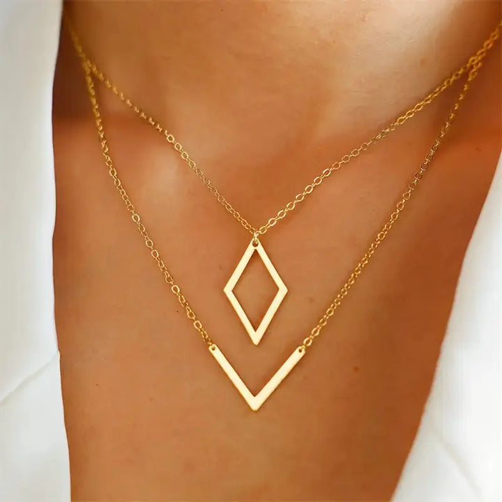Geometriskt Dubbellagerhalsband med V-Hänge