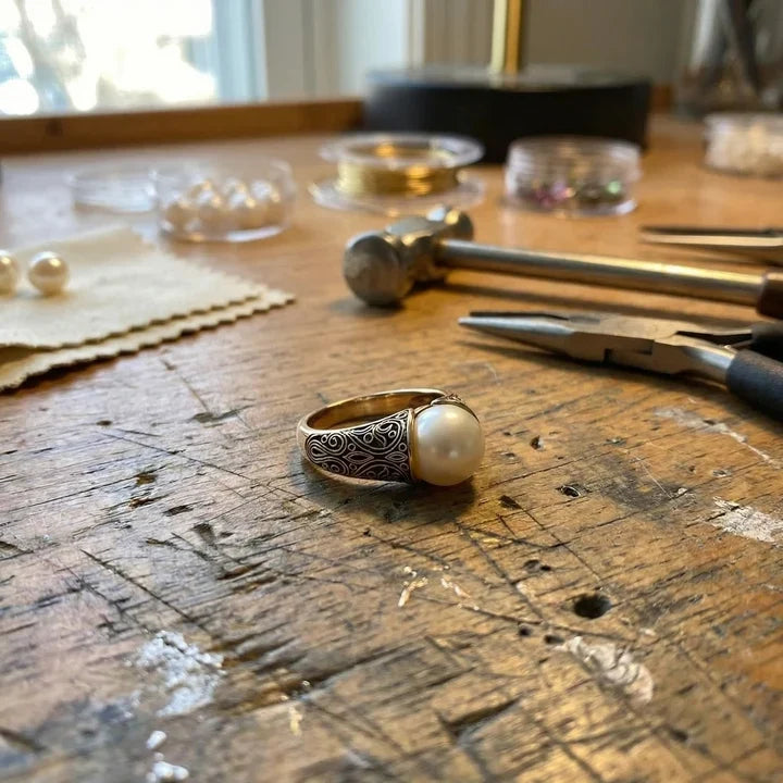Vintageinspirerad ring med pärla