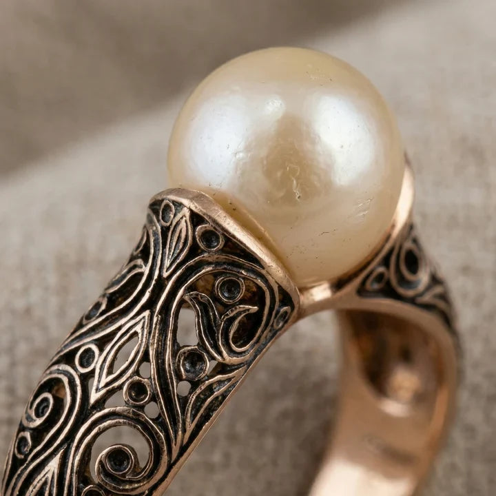 Vintageinspirerad ring med pärla