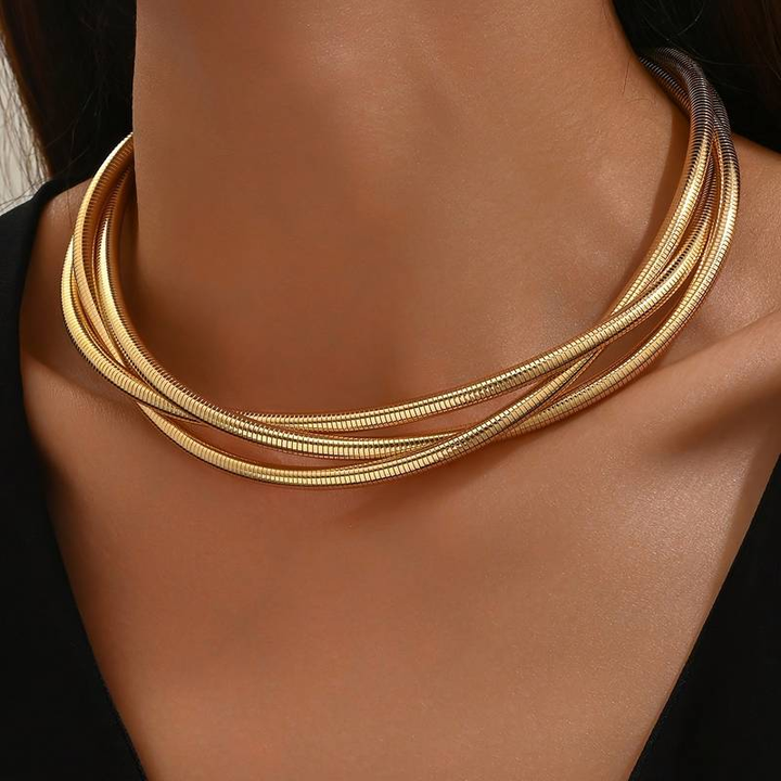 Vintage Flerlagershalsband i Guldfärgad Finish
