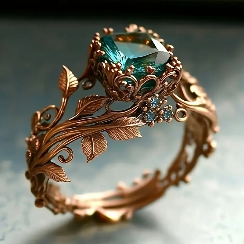 Naturinspirerad Ring med Grön Kristall