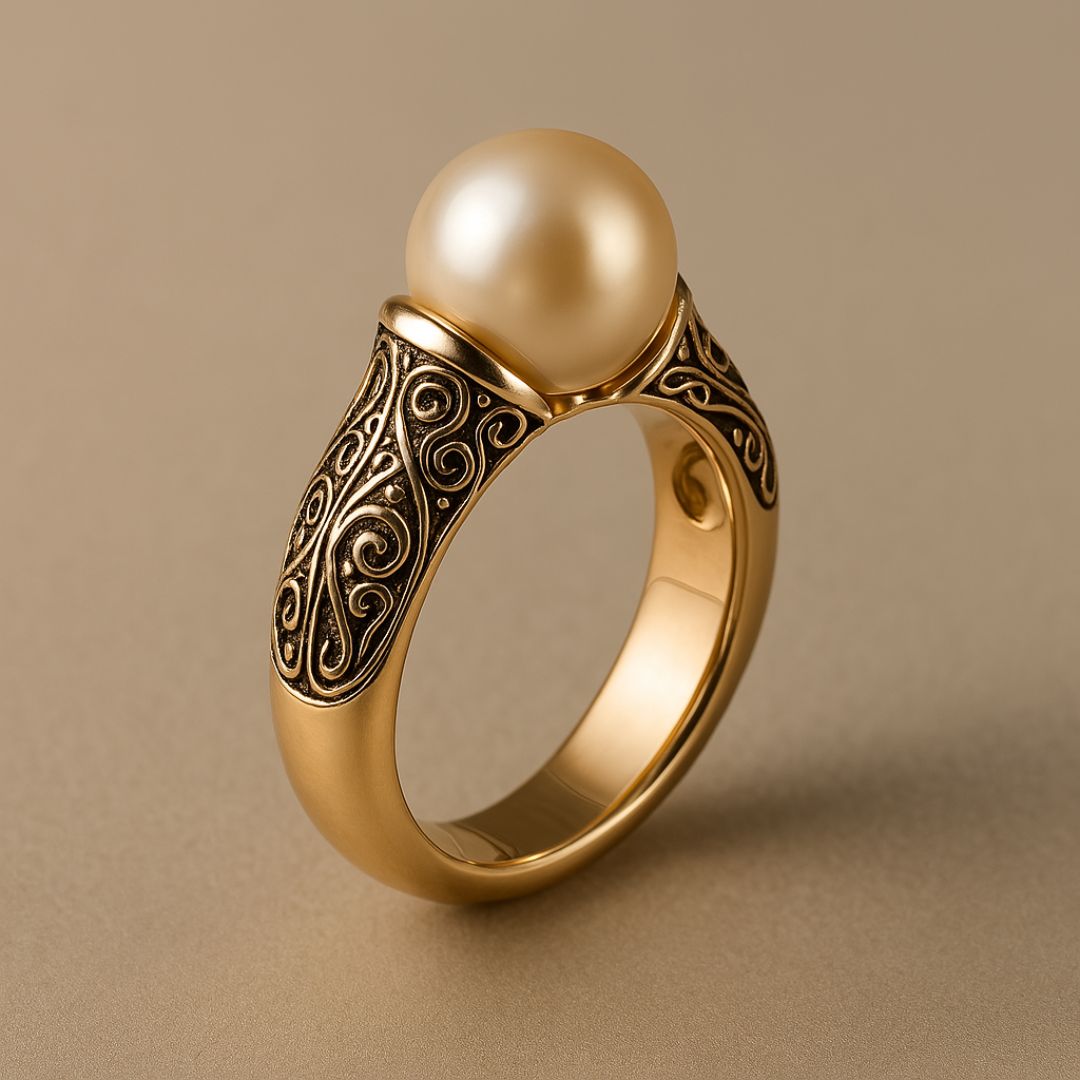 Vintageinspirerad ring med pärla